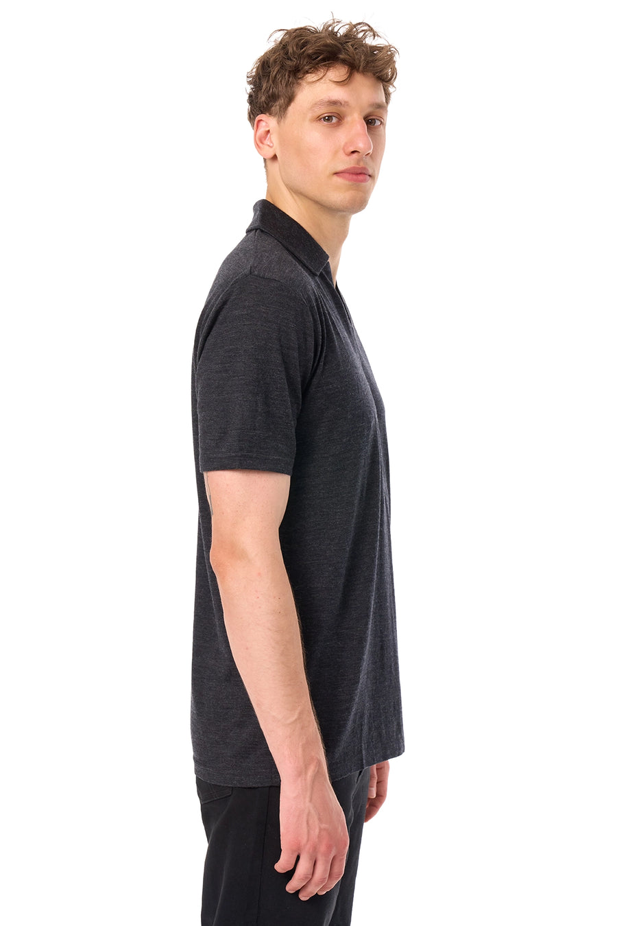 Men's Merino Polo 180 Charcoal Grey Open Collar — view 5