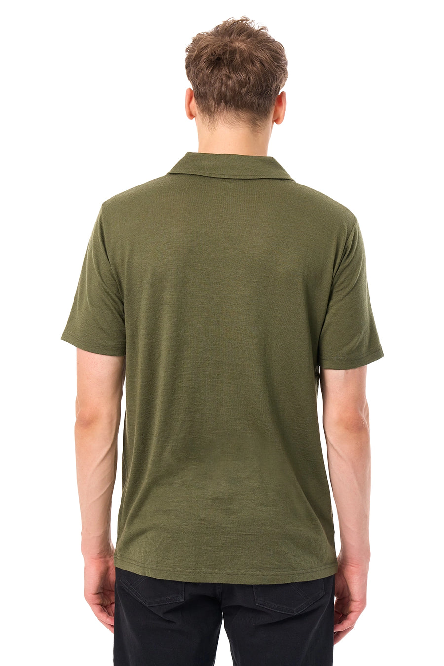 Men's Merino Polo 180 Dark Olive Open Collar — view 2