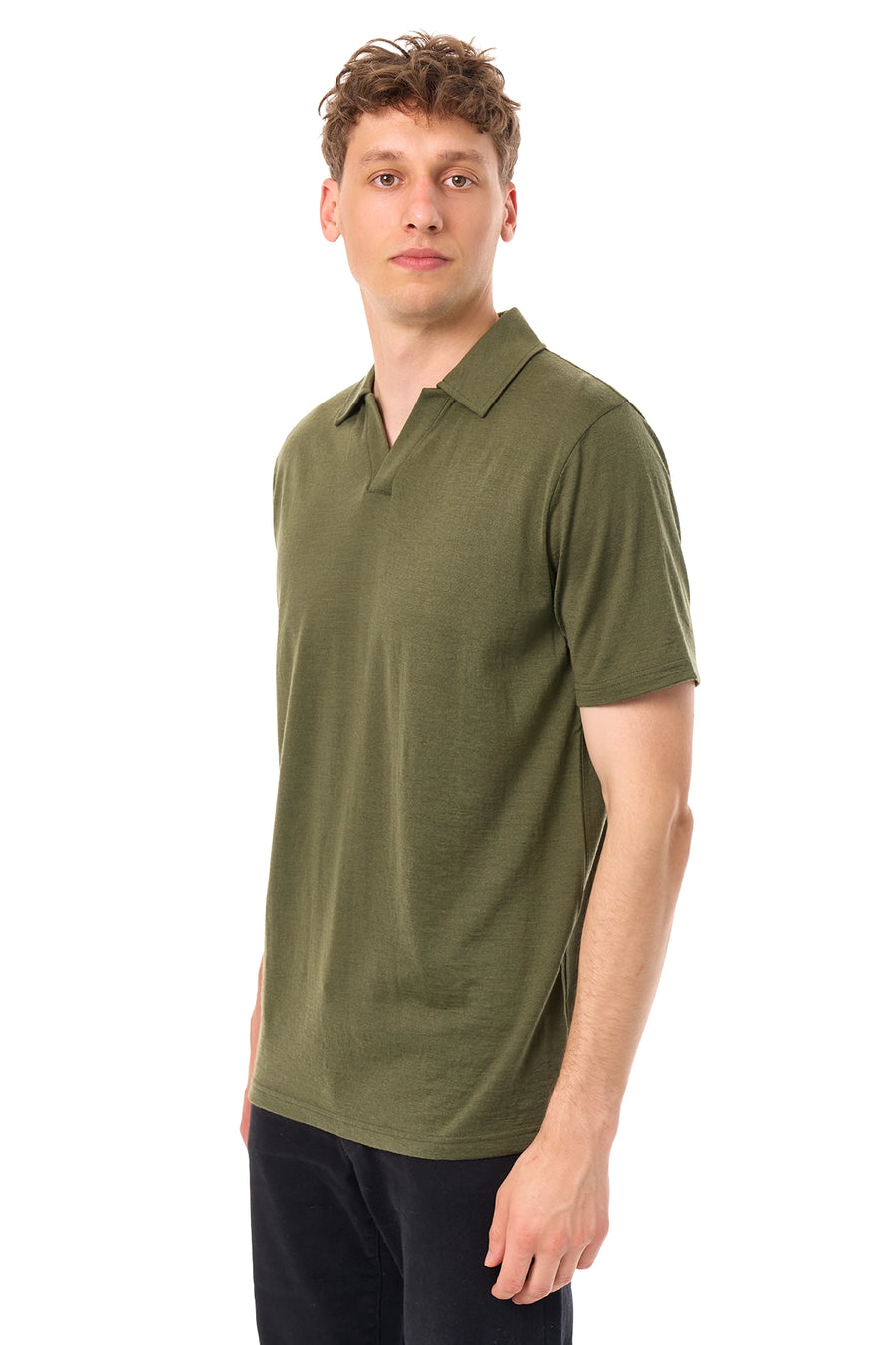 Men's Merino Polo 180 Dark Olive Open Collar — view 4