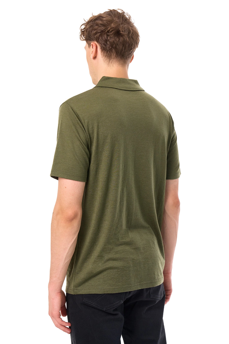 Men's Merino Polo 180 Dark Olive Open Collar — view 5