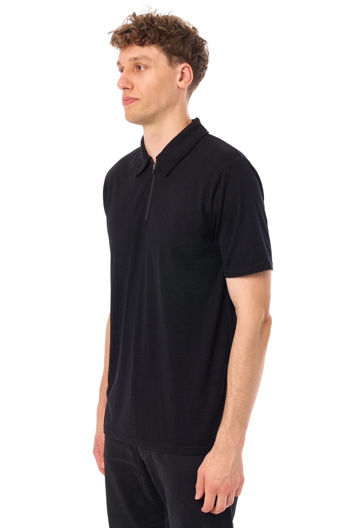 Men's Merino Half Zip Polo Black — view 5