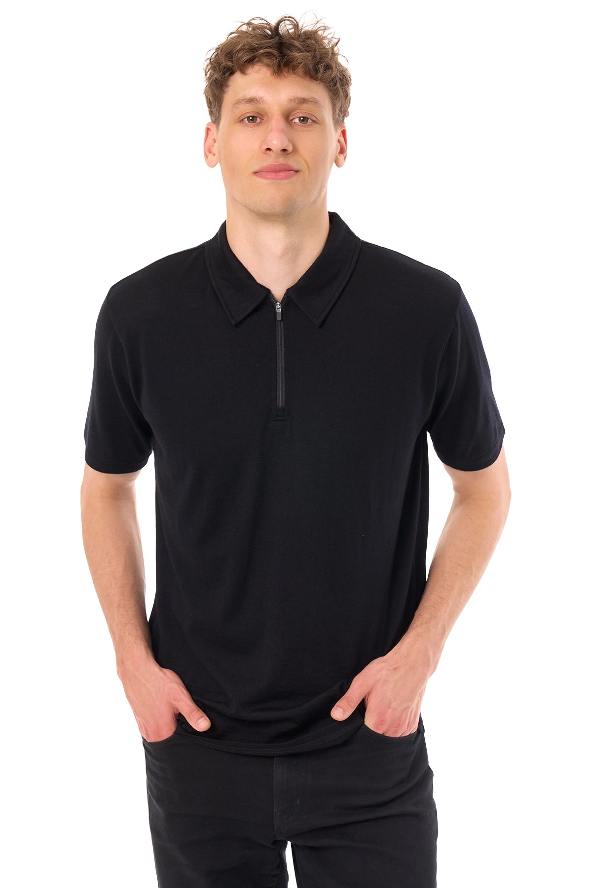 Men's Merino Half Zip Polo Black — view 3