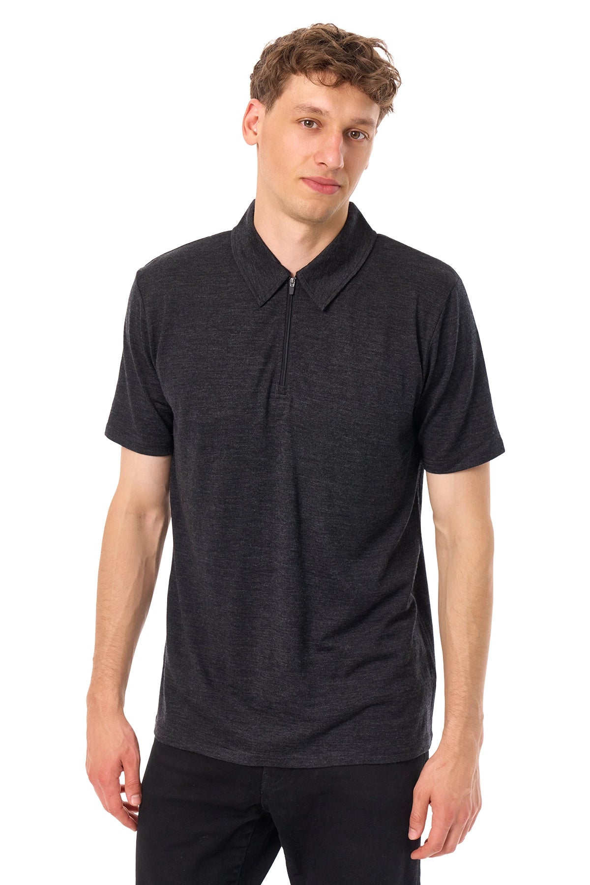 Men's Merino Half Zip Polo Charcoal Grey