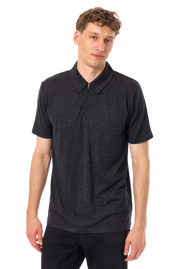Men's Merino Half Zip Polo Charcoal Grey