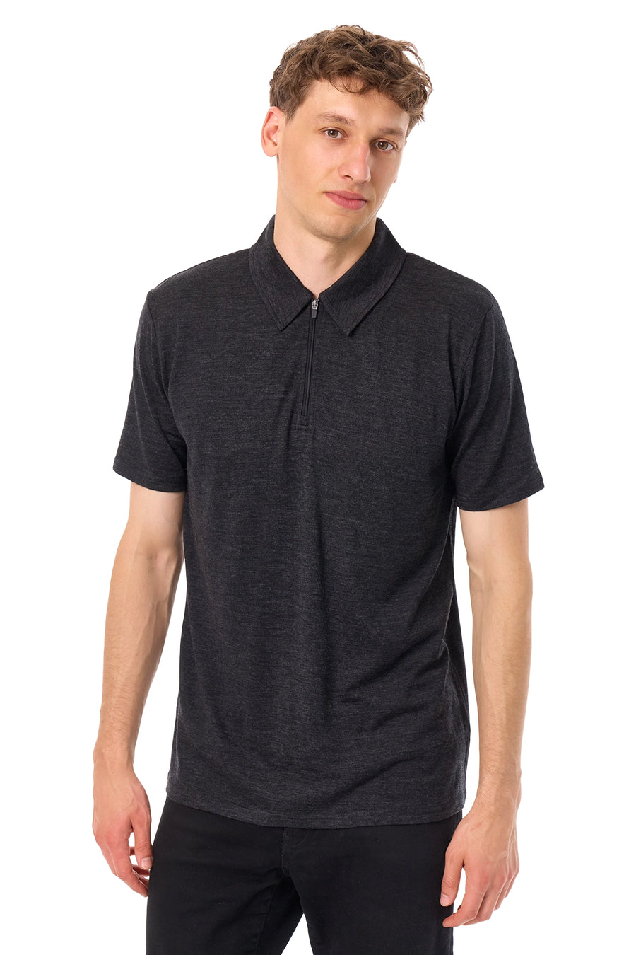 Men's Merino Half Zip Polo Charcoal Grey