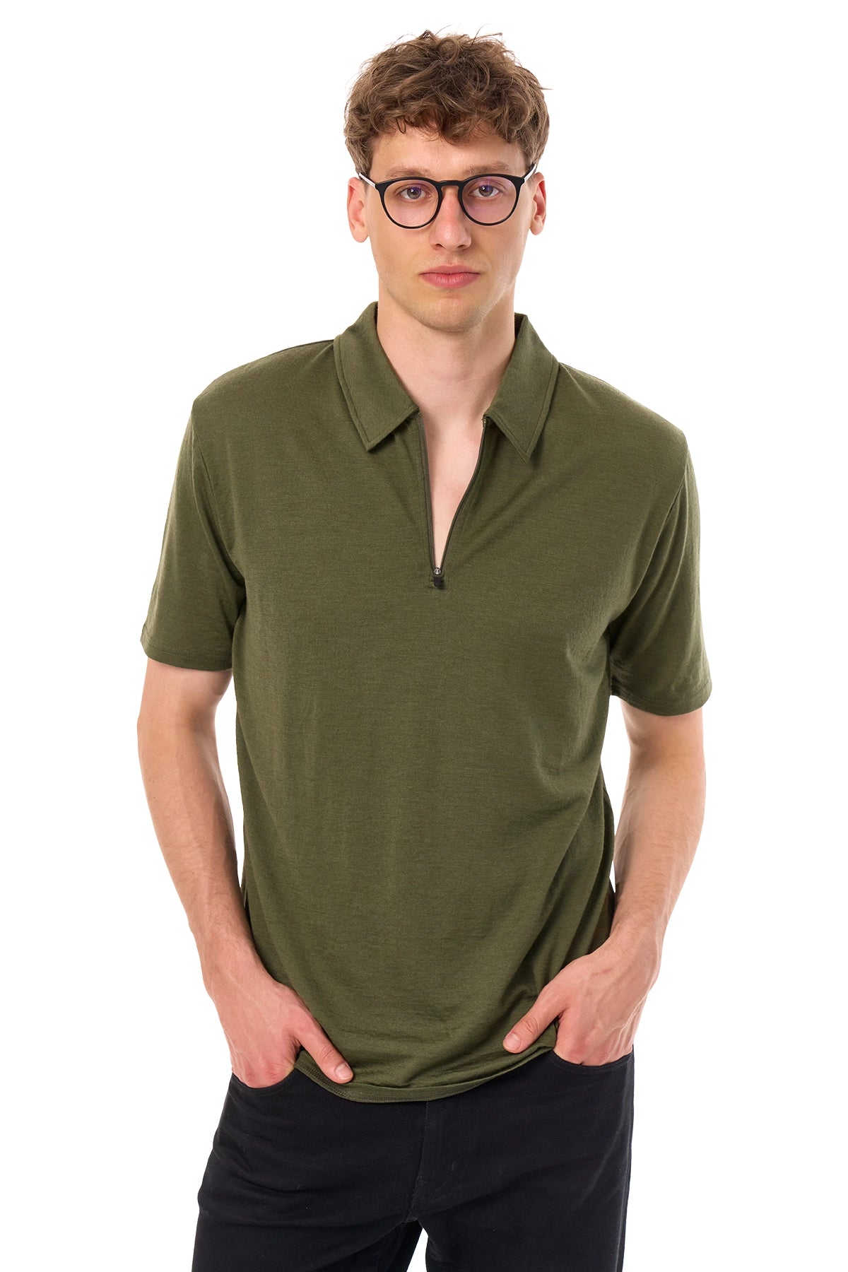 Men's Merino Half Zip Polo Dark Olive