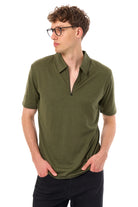 Men's Merino Half Zip Polo Dark Olive — view 3