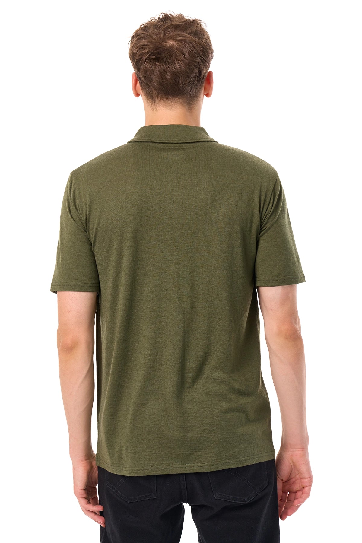 Men's Merino Half Zip Polo Dark Olive — view 2