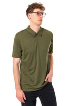 Men's Merino Half Zip Polo Dark Olive — view 4