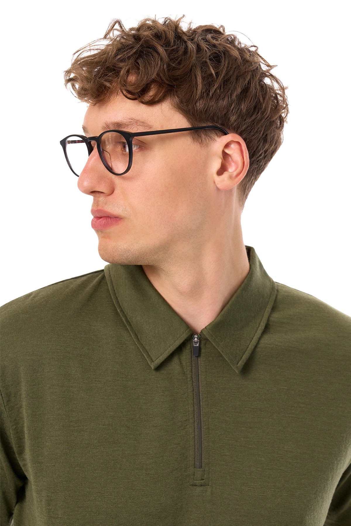 Men's Merino Half Zip Polo Dark Olive — view 6