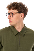 Men's Merino Half Zip Polo Dark Olive — view 6