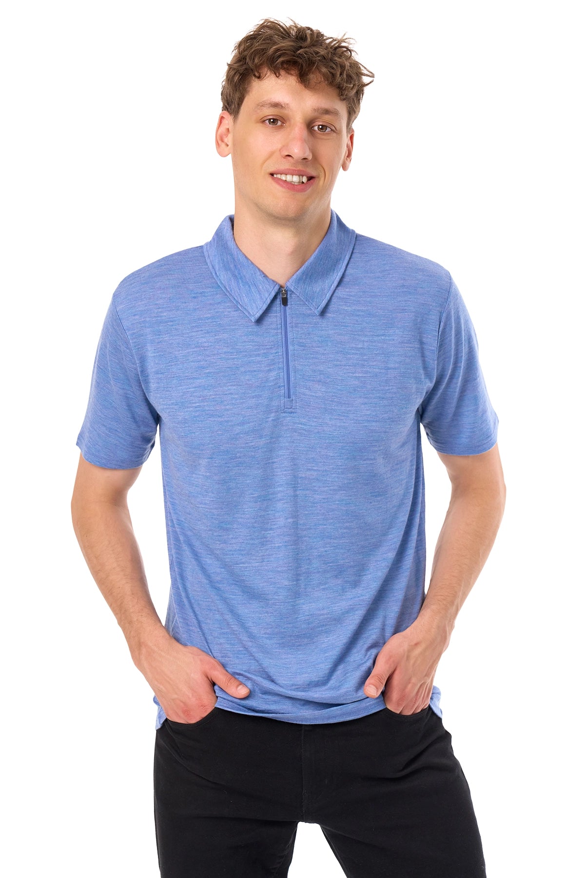 Men's Merino Half Zip Polo Deep Blue — view 3