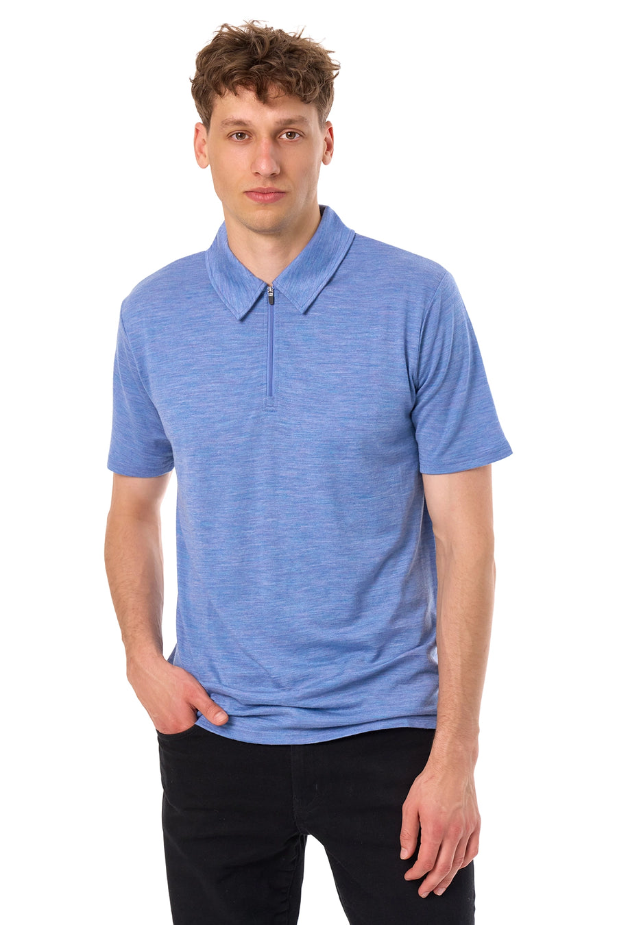 Men's Merino Half Zip Polo Deep Blue
