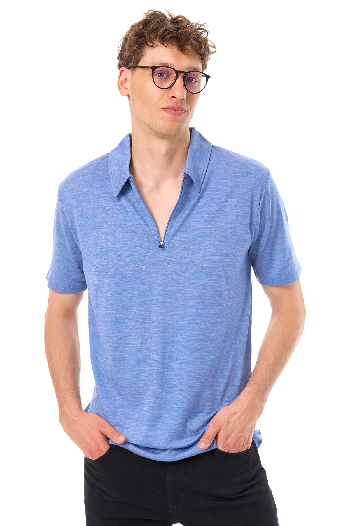 Men's Merino Half Zip Polo Deep Blue — view 4