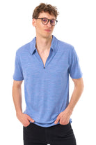 Men's Merino Half Zip Polo Deep Blue — view 4