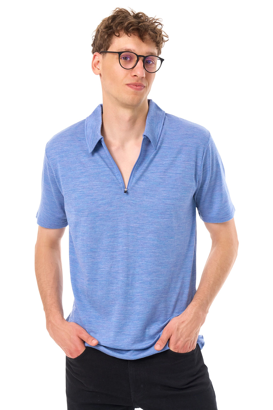 Men's Merino Half Zip Polo Deep Blue — view 4