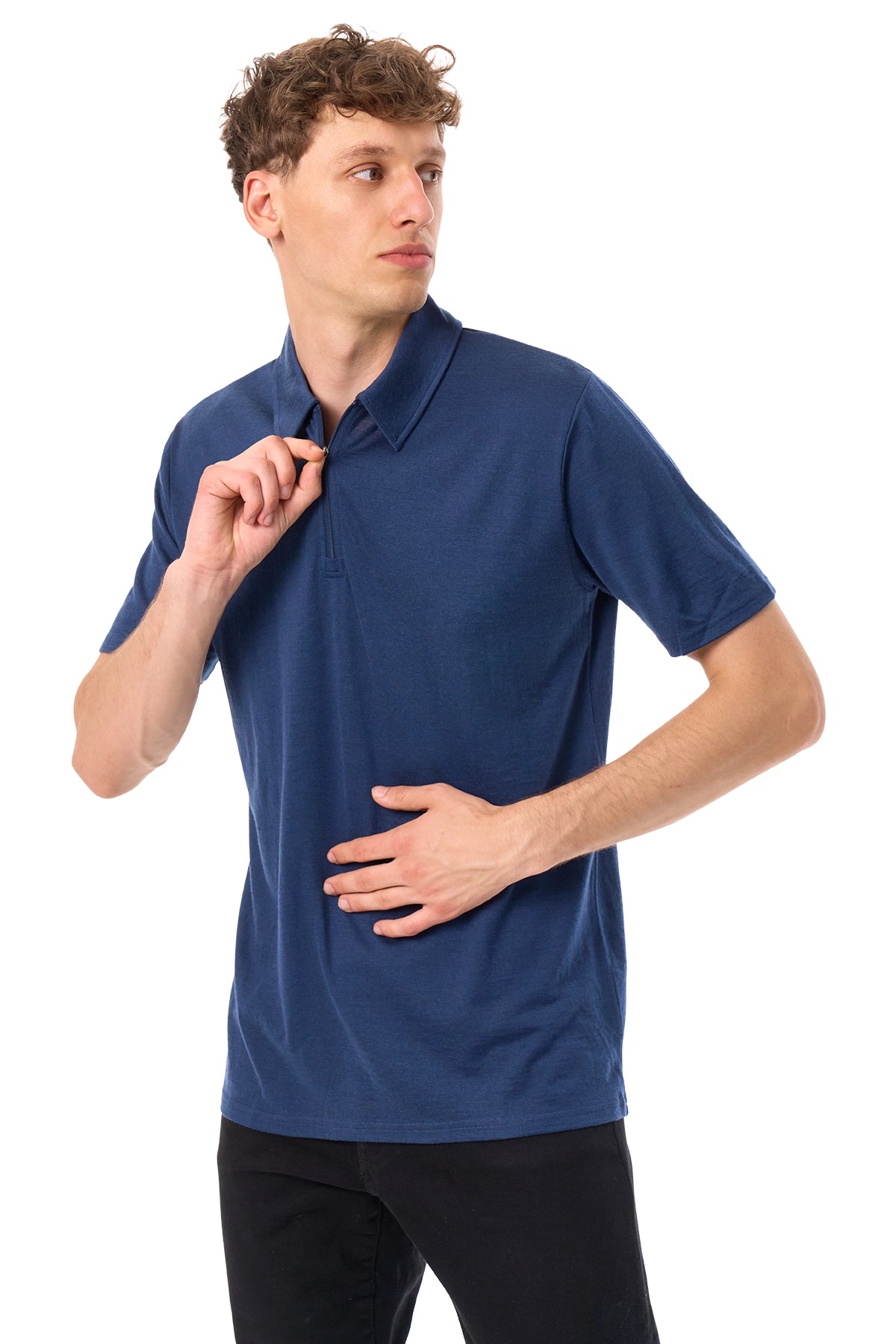 Men's Merino Half Zip Polo Navy — view 5