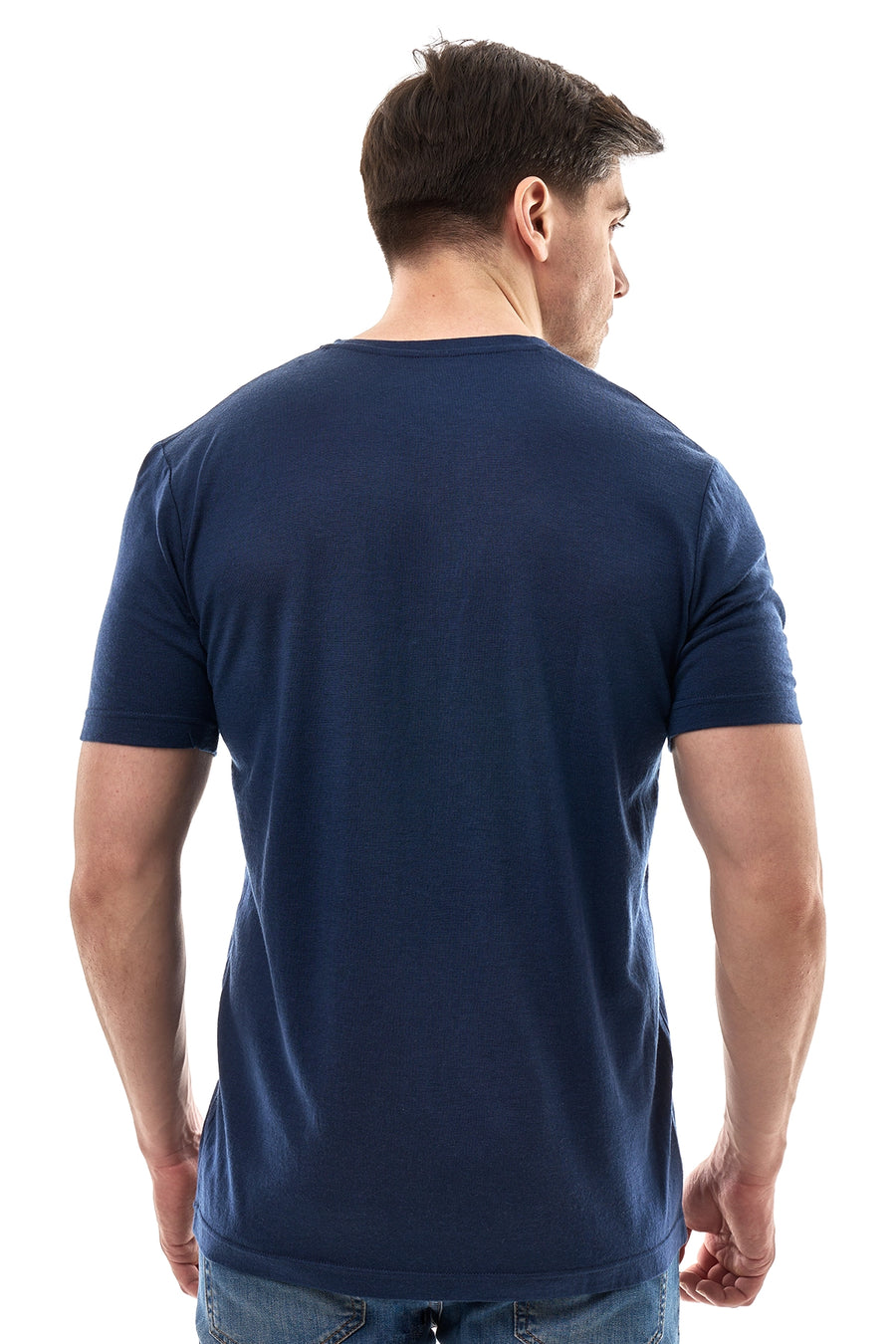 Men's Merino Sport T-shirt Deep Navy V-Neck — view 2