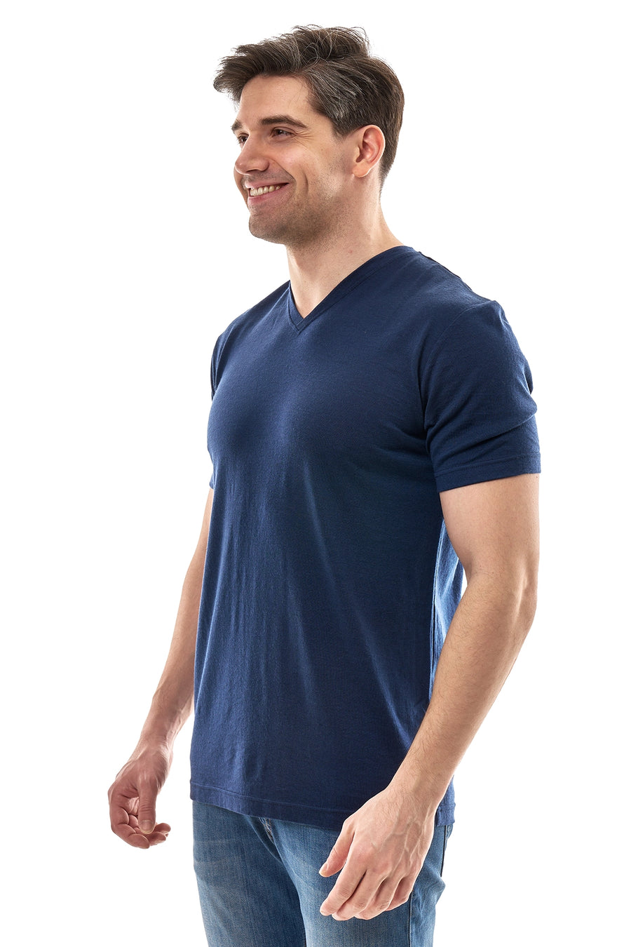Men's Merino Sport T-shirt Deep Navy V-Neck — view 4