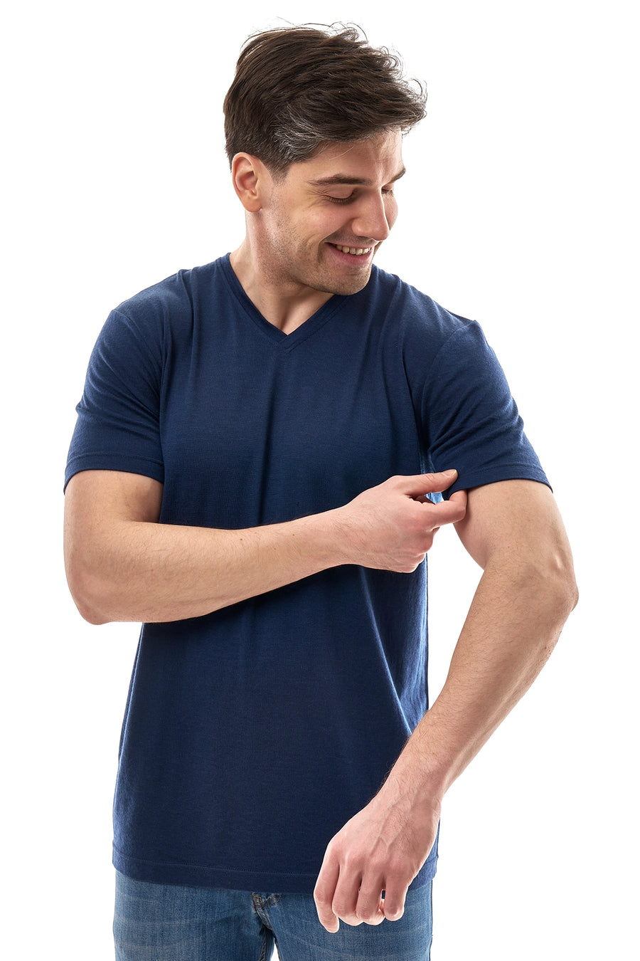 Men's Merino Sport T-shirt Deep Navy V-Neck — view 3