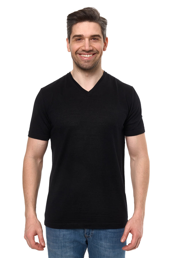 Men's Merino Sport T-shirt Black V-Neck