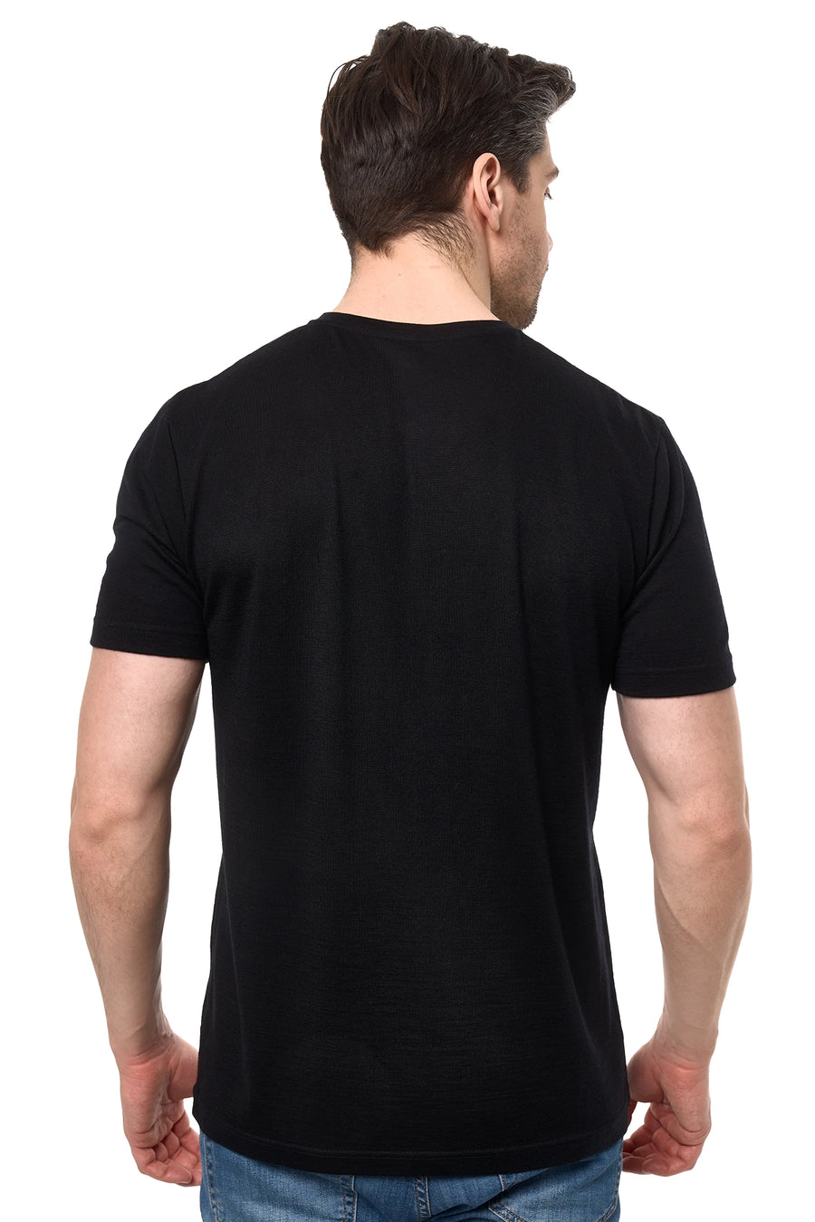 Men's Merino Sport T-shirt Black V-Neck — view 2