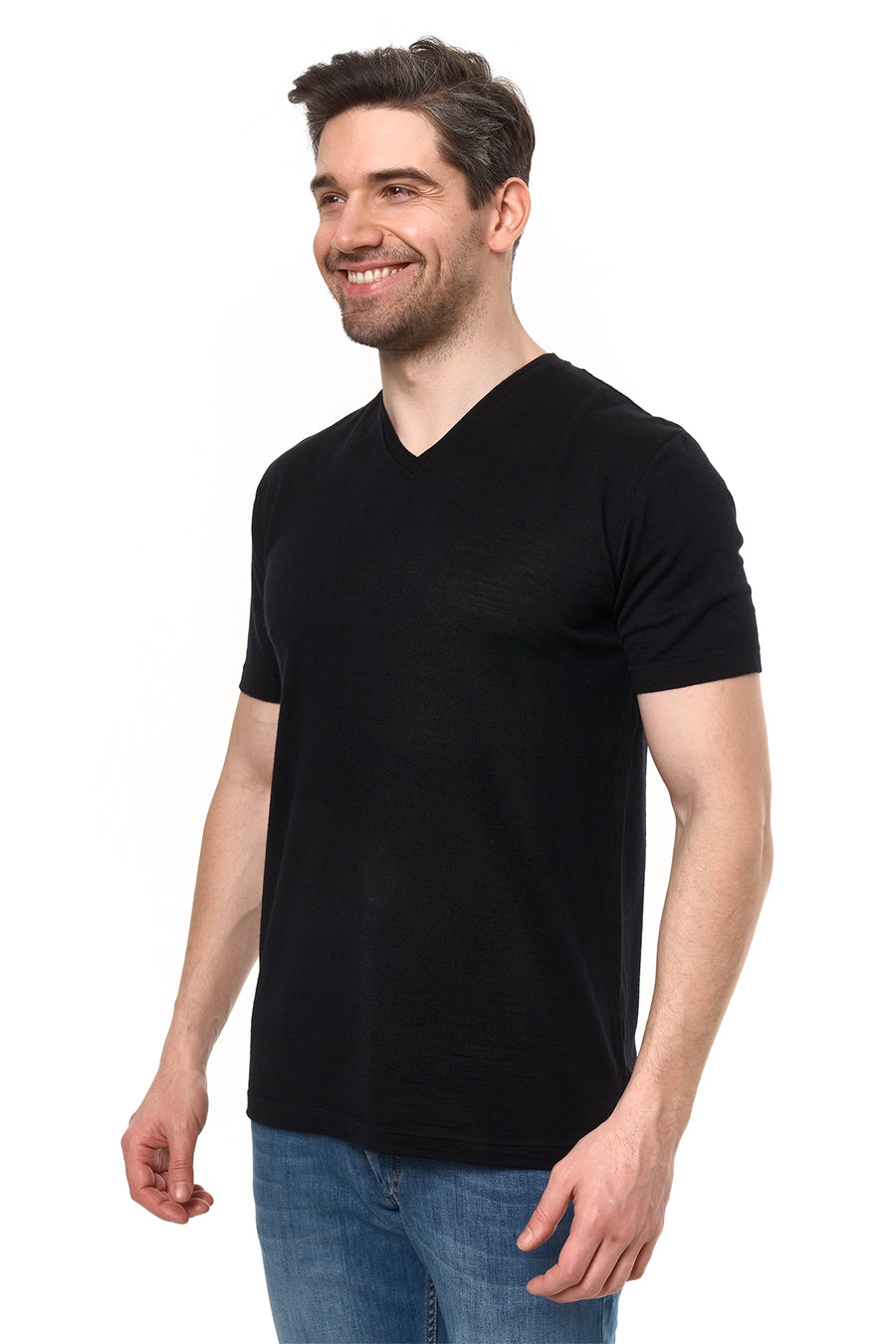Men's Merino Sport T-shirt Black V-Neck — view 3