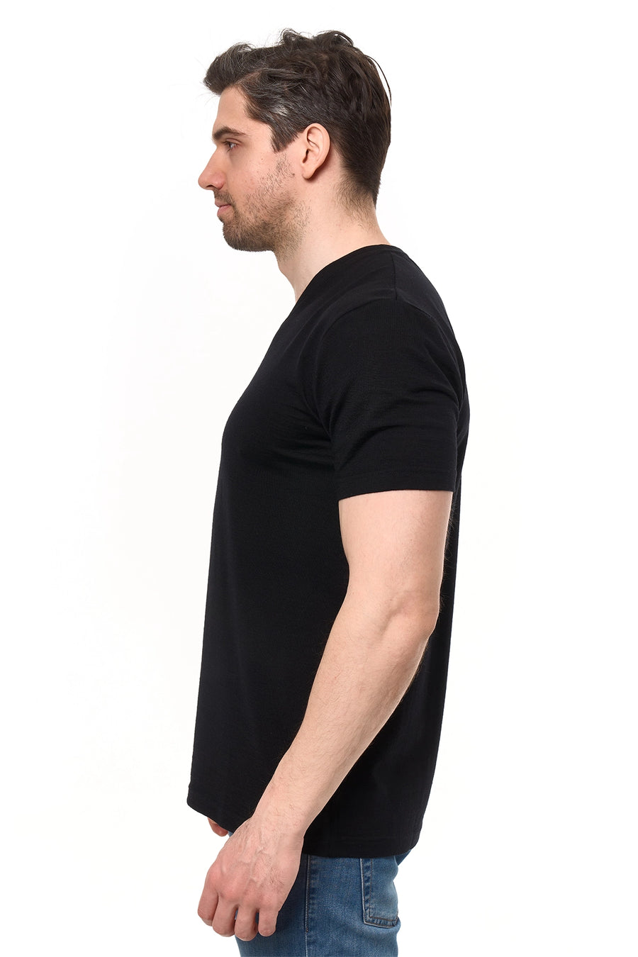 Men's Merino Sport T-shirt Black V-Neck — view 4