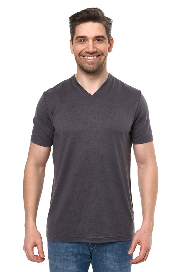 Men's Merino Sport T-shirt Dark Charcoal V-Neck