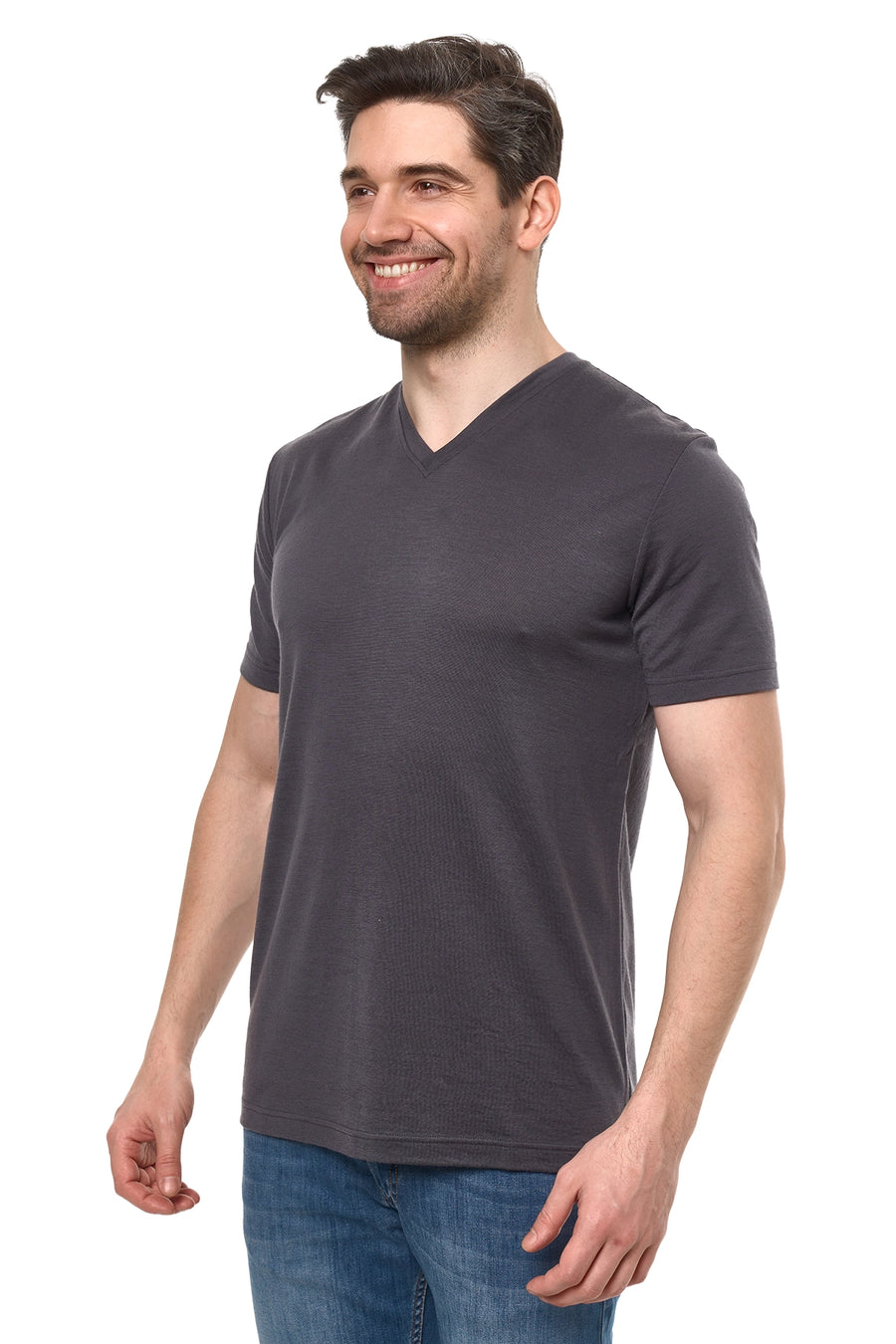 Men's Merino Sport T-shirt Dark Charcoal V-Neck — view 3