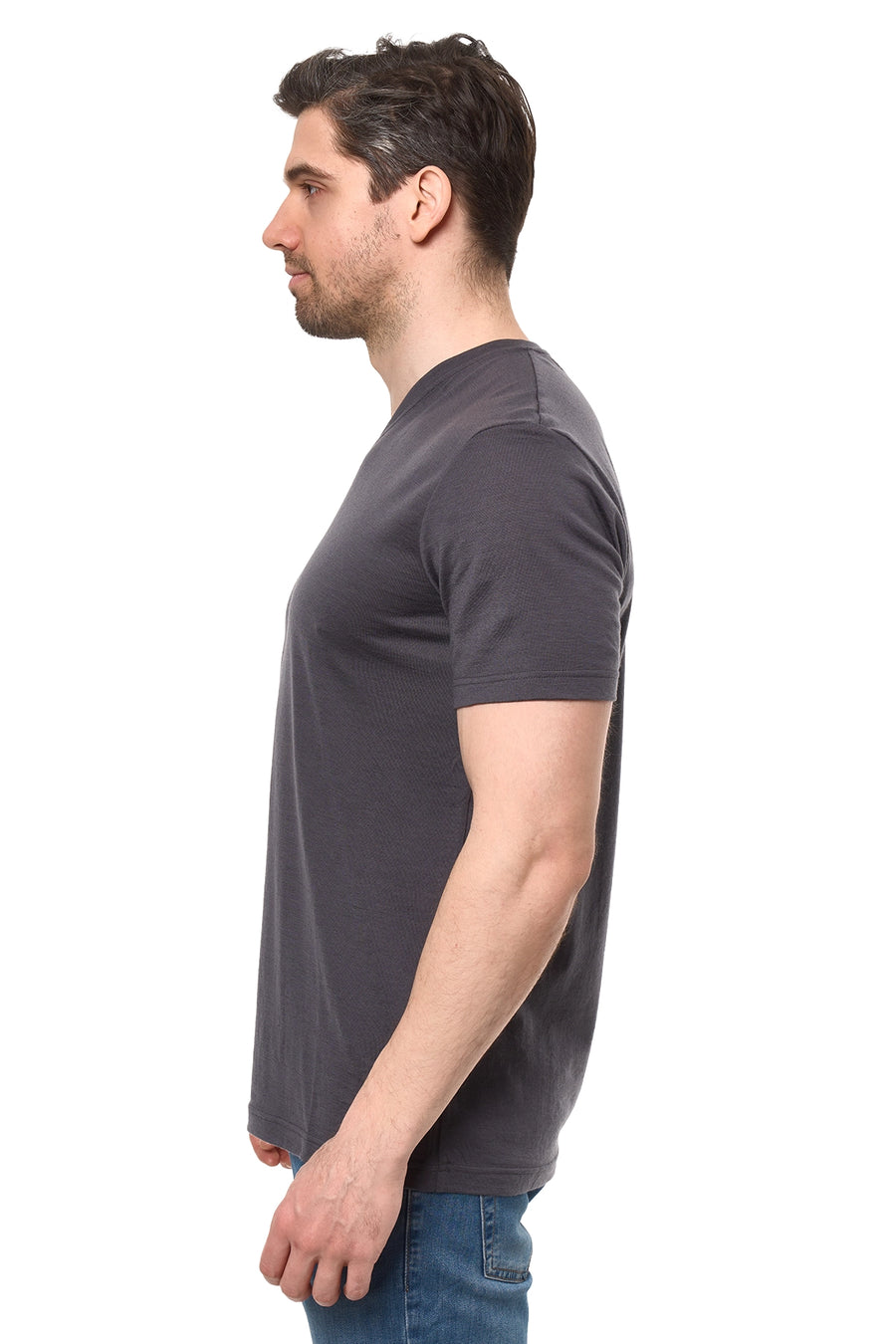 Men's Merino Sport T-shirt Dark Charcoal V-Neck — view 4
