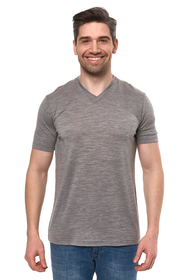 Men's Merino Sport T-shirt Grey Melange V-Neck