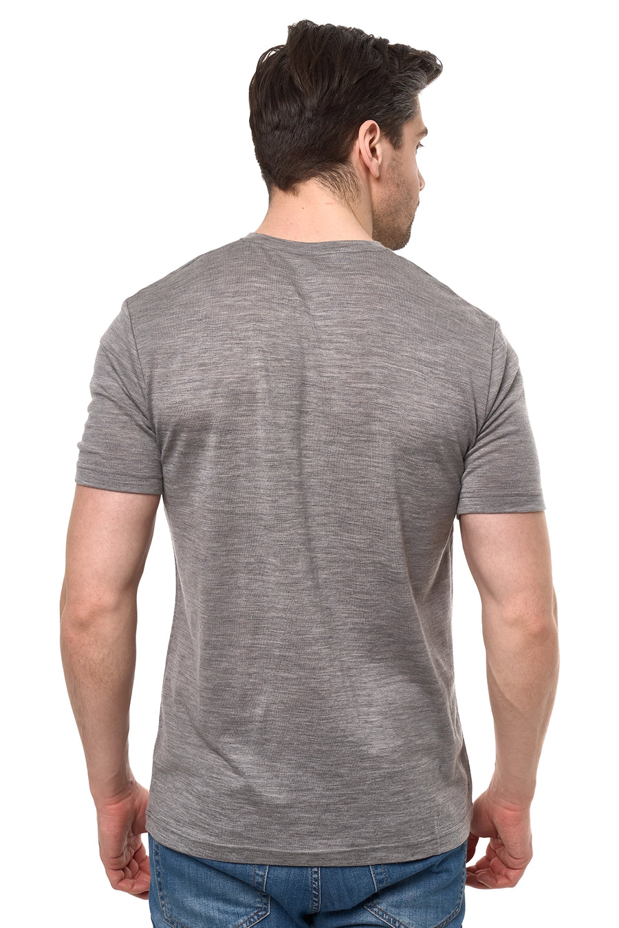 Men's Merino Sport T-shirt Grey Melange V-Neck — view 2