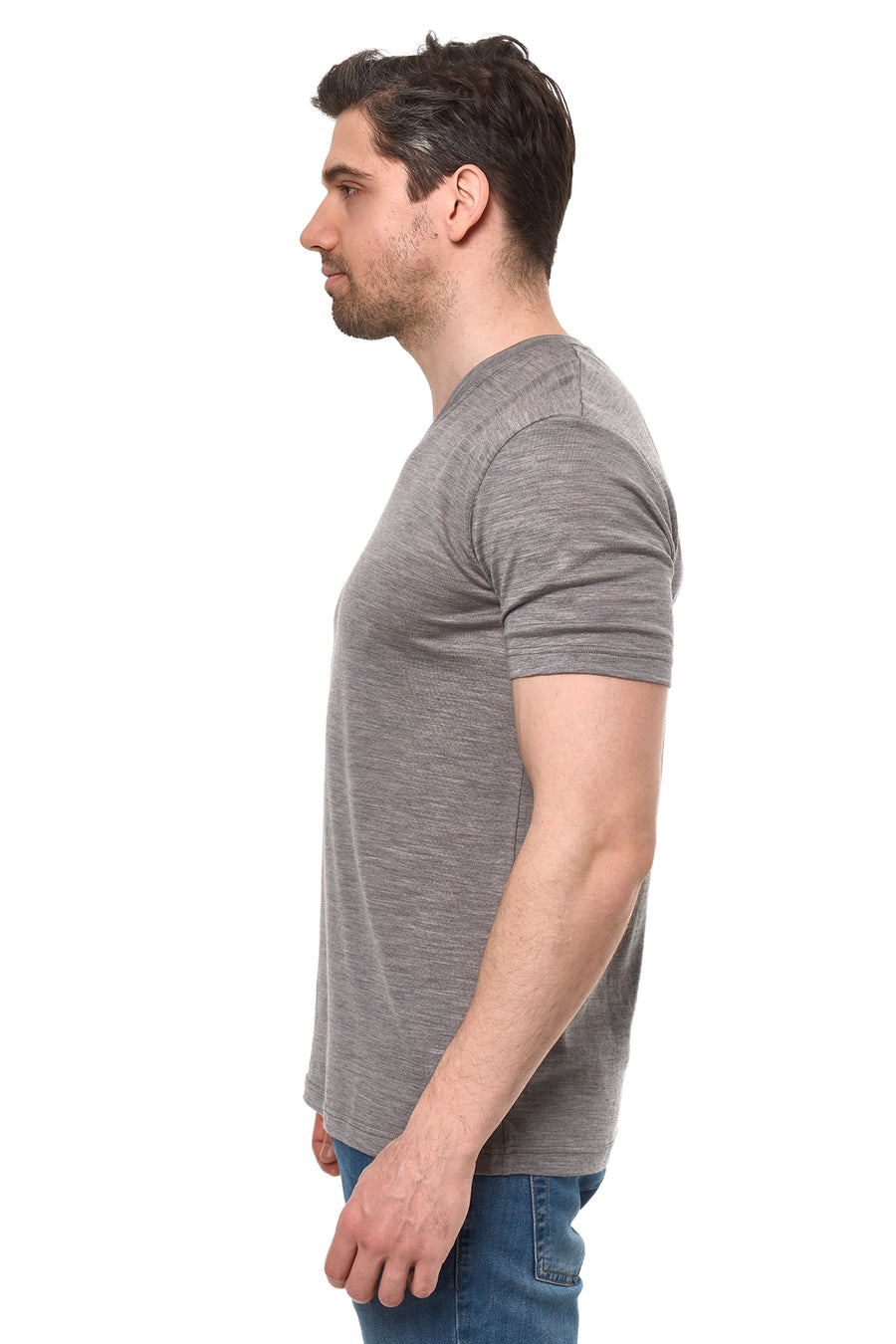 Men's Merino Sport T-shirt Grey Melange V-Neck — view 4