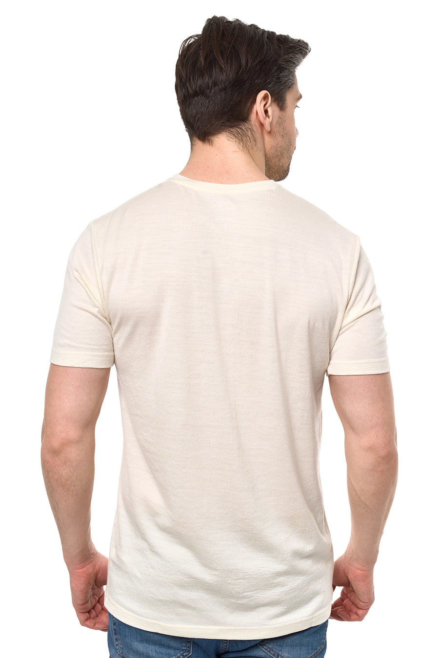 Men's Merino Sport T-shirt Ivory White V-Neck — view 2