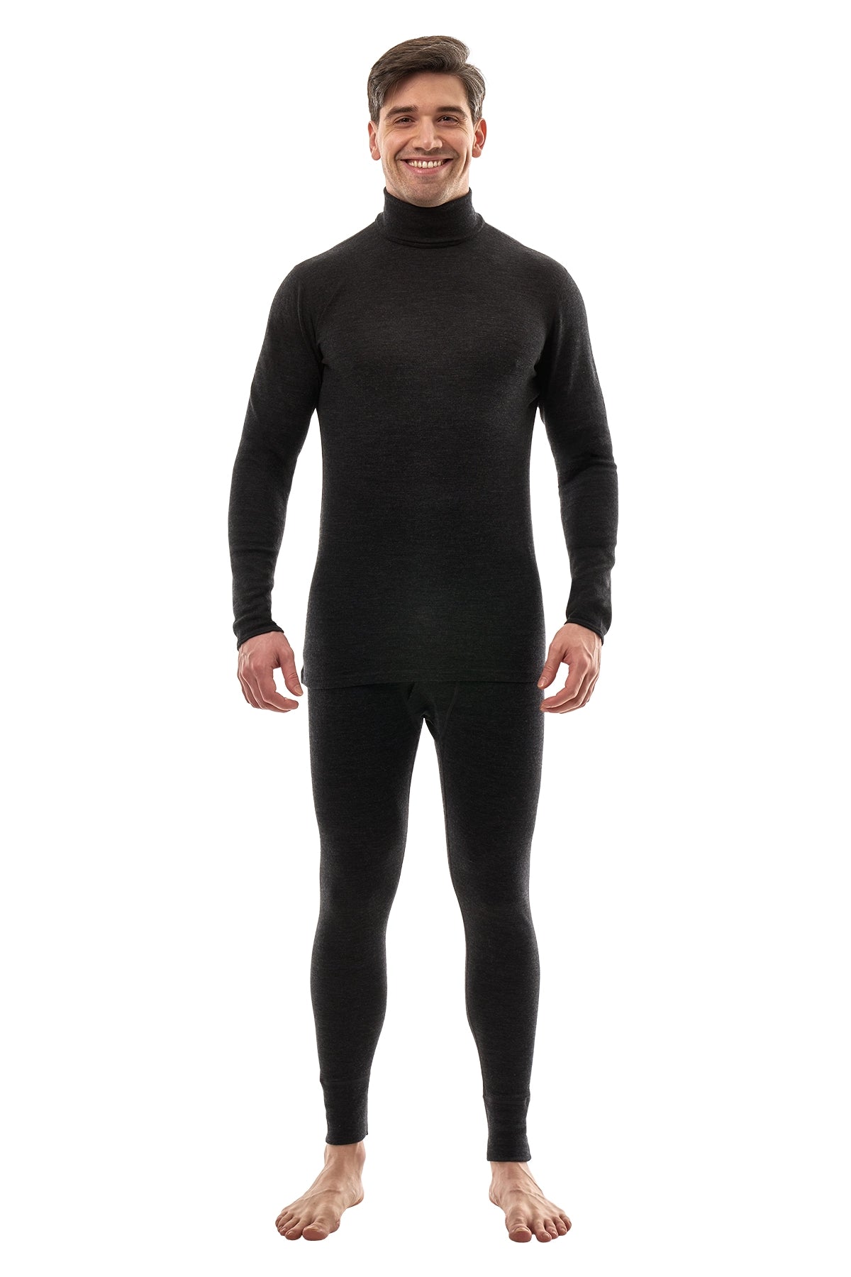 Men's Merino Turtleneck Thermal Set 250 Charcoal Grey High Neck