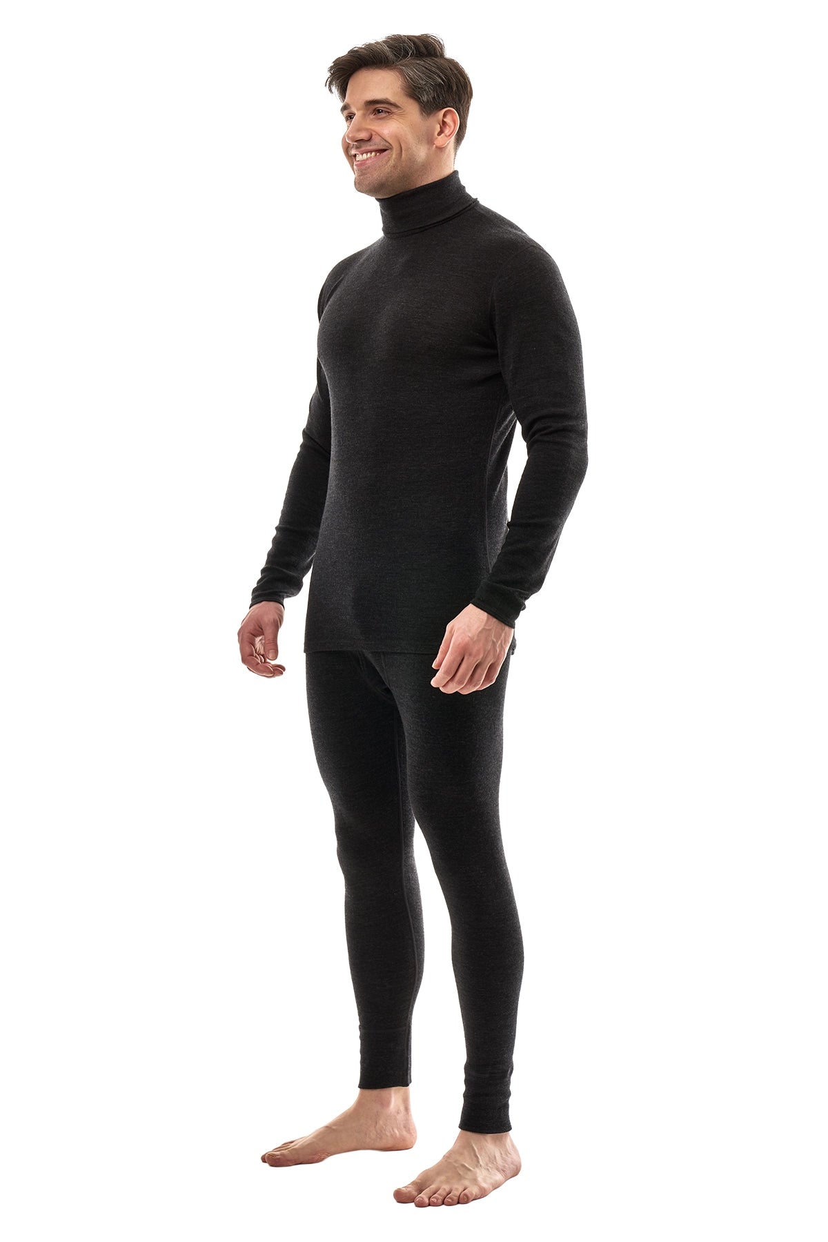 Men's Merino Turtleneck Thermal Set 250 Charcoal Grey High Neck — view 3