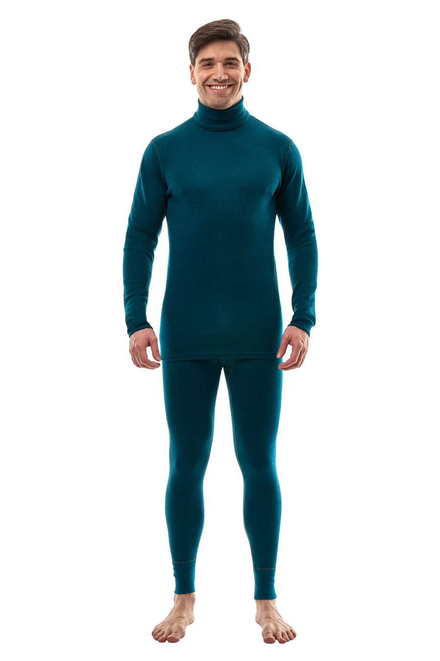 Men's Merino Turtleneck Thermal Set 250 Deep Teal High Neck