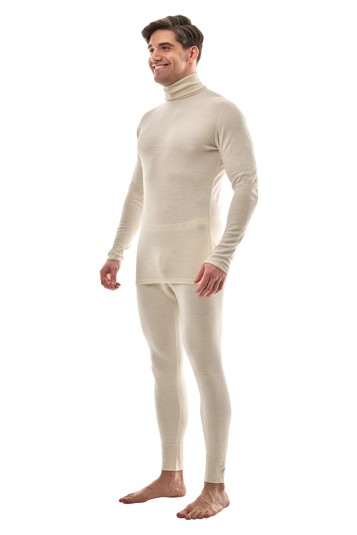 Men's Merino Turtleneck Thermal Set 250 Natural White High Neck — view 3