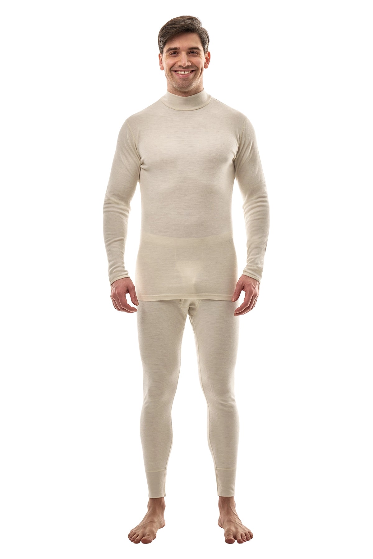 Men's Merino Turtleneck Thermal Set 250 Natural White Low Neck
