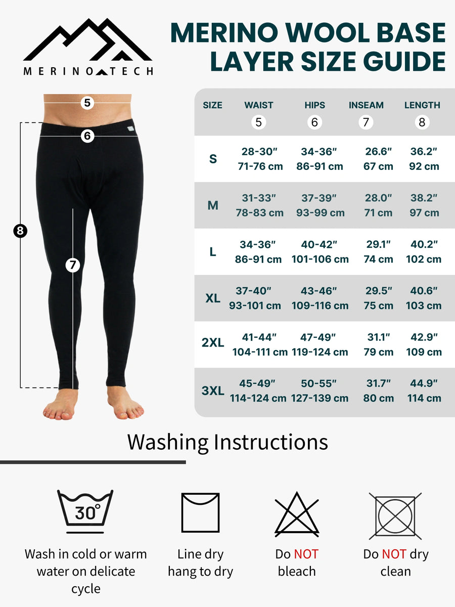 Men's merino pants size chart