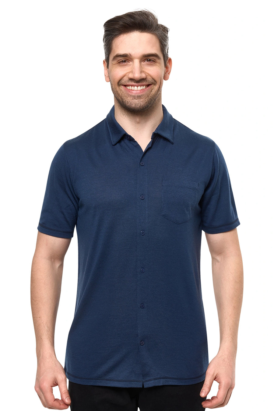 Men's Merino Button-Up Short Sleeve Shirt Navy