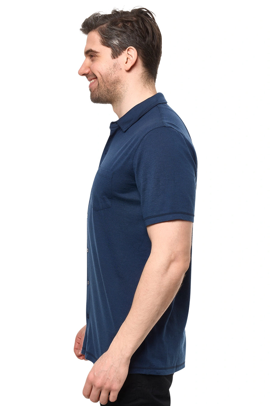 Men's Merino Button-Up Short Sleeve Shirt Navy — view 3