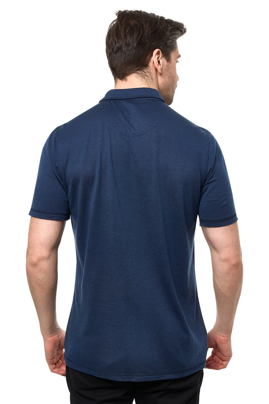 Men's Merino Button-Up Short Sleeve Shirt Navy — view 4