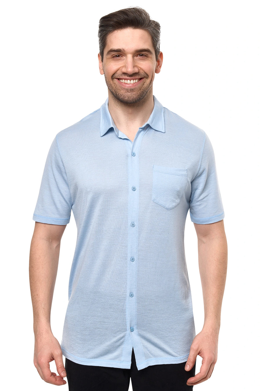 Men's Merino Button-Up Short Sleeve Shirt Oxford Blue