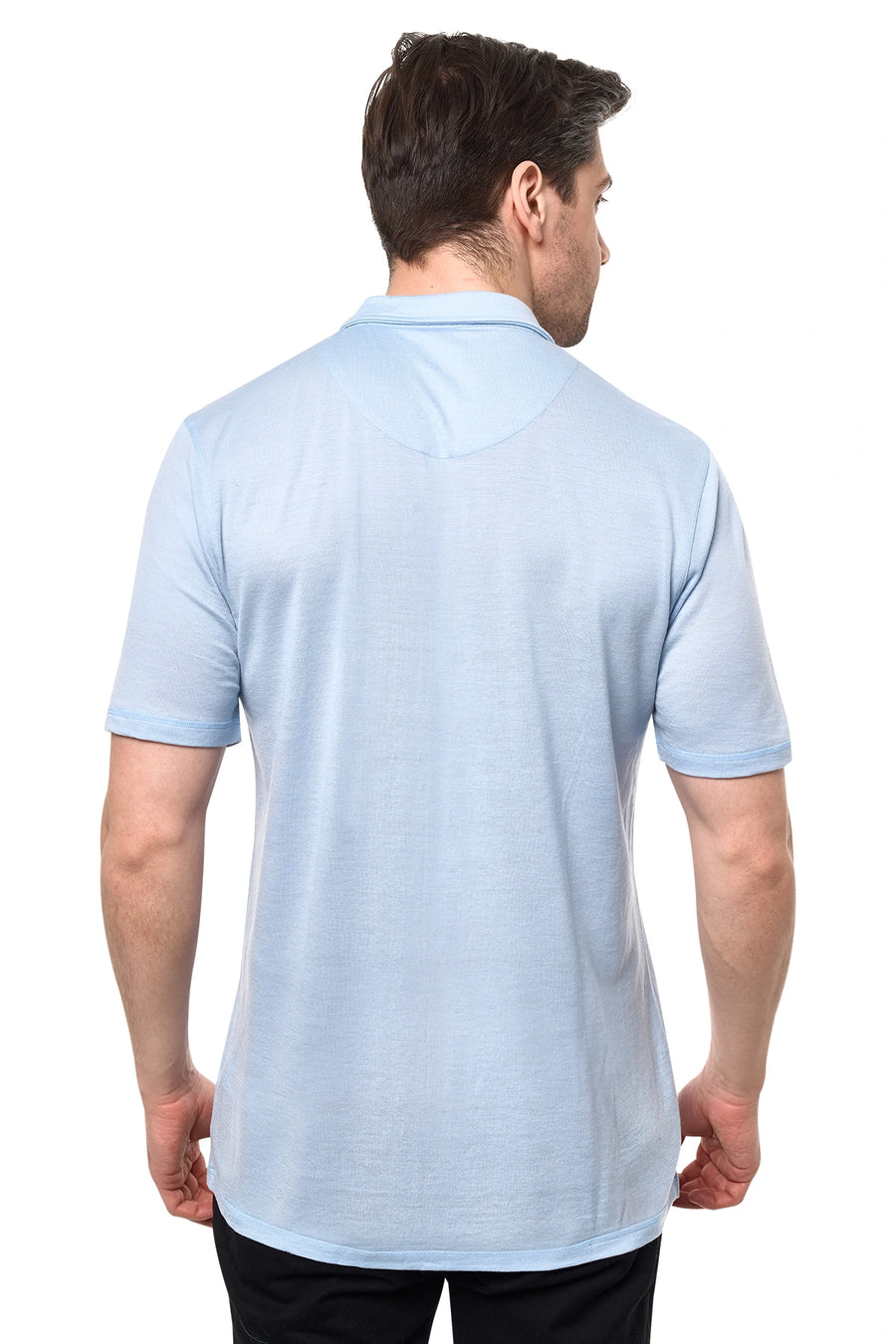 Men's Merino Button-Up Short Sleeve Shirt Oxford Blue — view 4