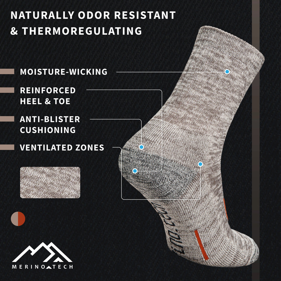 Merino Wool Hiking Socks, 2 pack, Heathered Grey — view 2