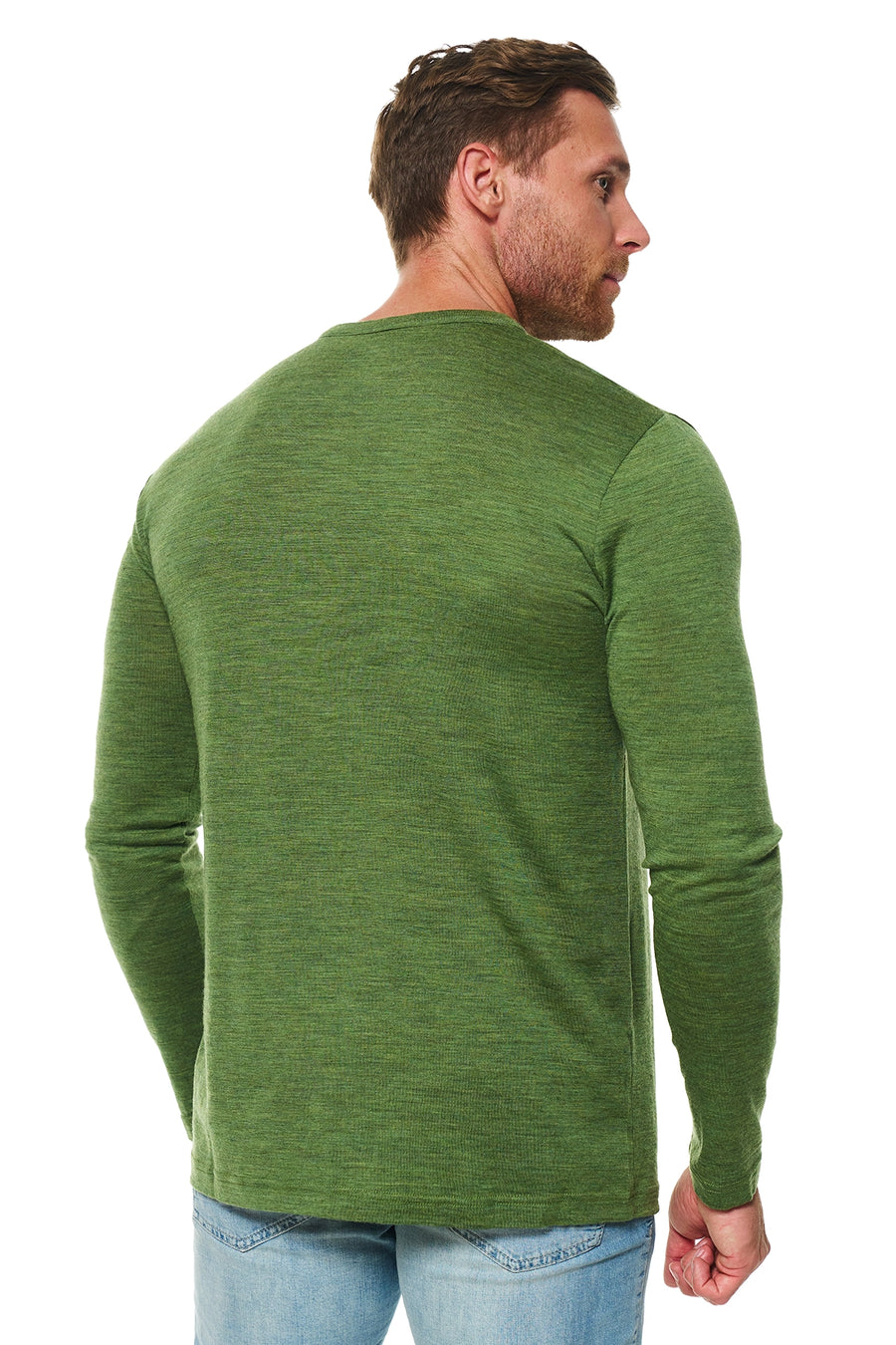 Men's Merino Wool Henley Long Sleeve 170 Green Olive — view 2