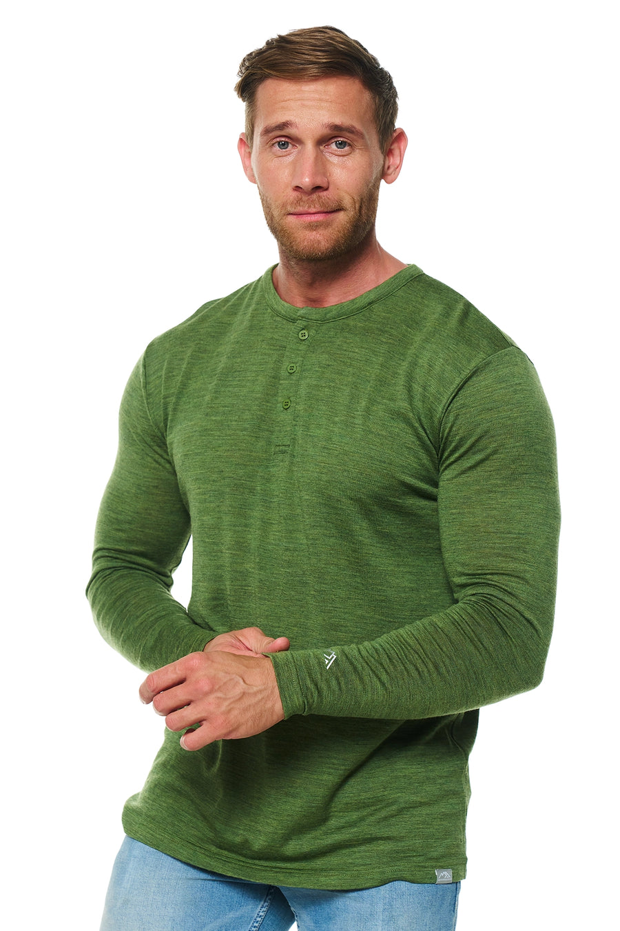 Men's Merino Wool Henley Long Sleeve 170 Green Olive — view 4