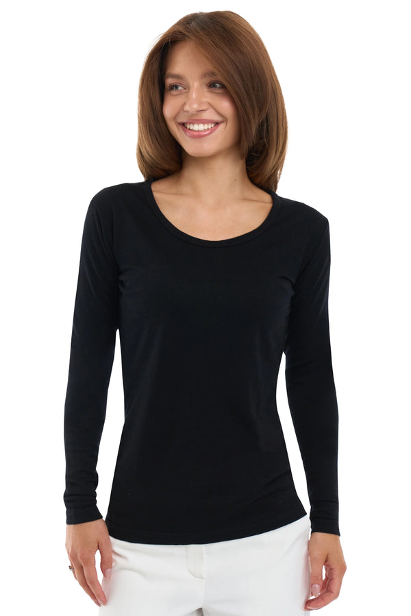 Women's Merino Long Sleeve 190 Black | Scoop Neck